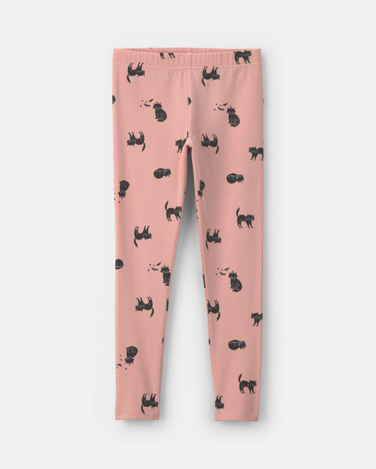 Kids Cat Halloween Pull-On Stretch Leggings - Pink