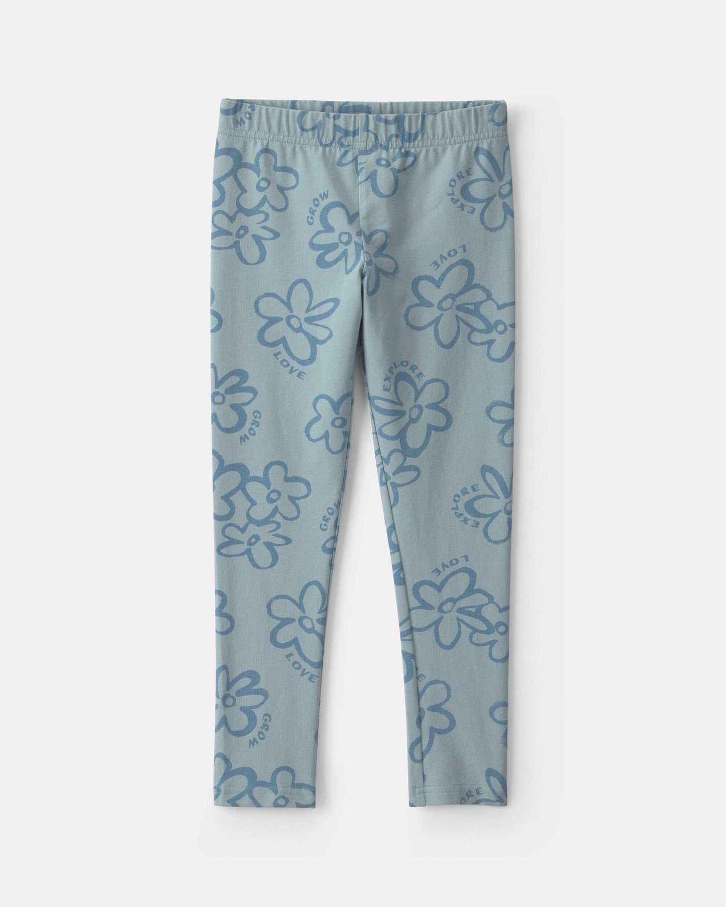 Kids Floral Pull-On Stretch Leggings - Blue