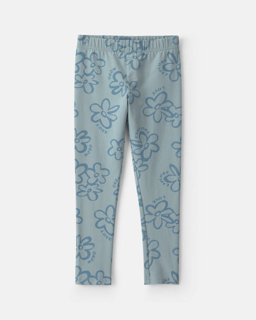 Kids Floral Pull-On Stretch Leggings - Blue