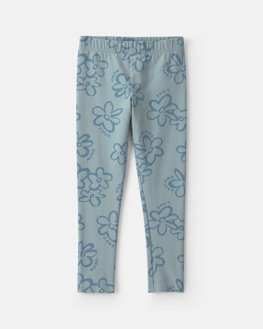 Kids Floral Pull-On Stretch Leggings - Blue