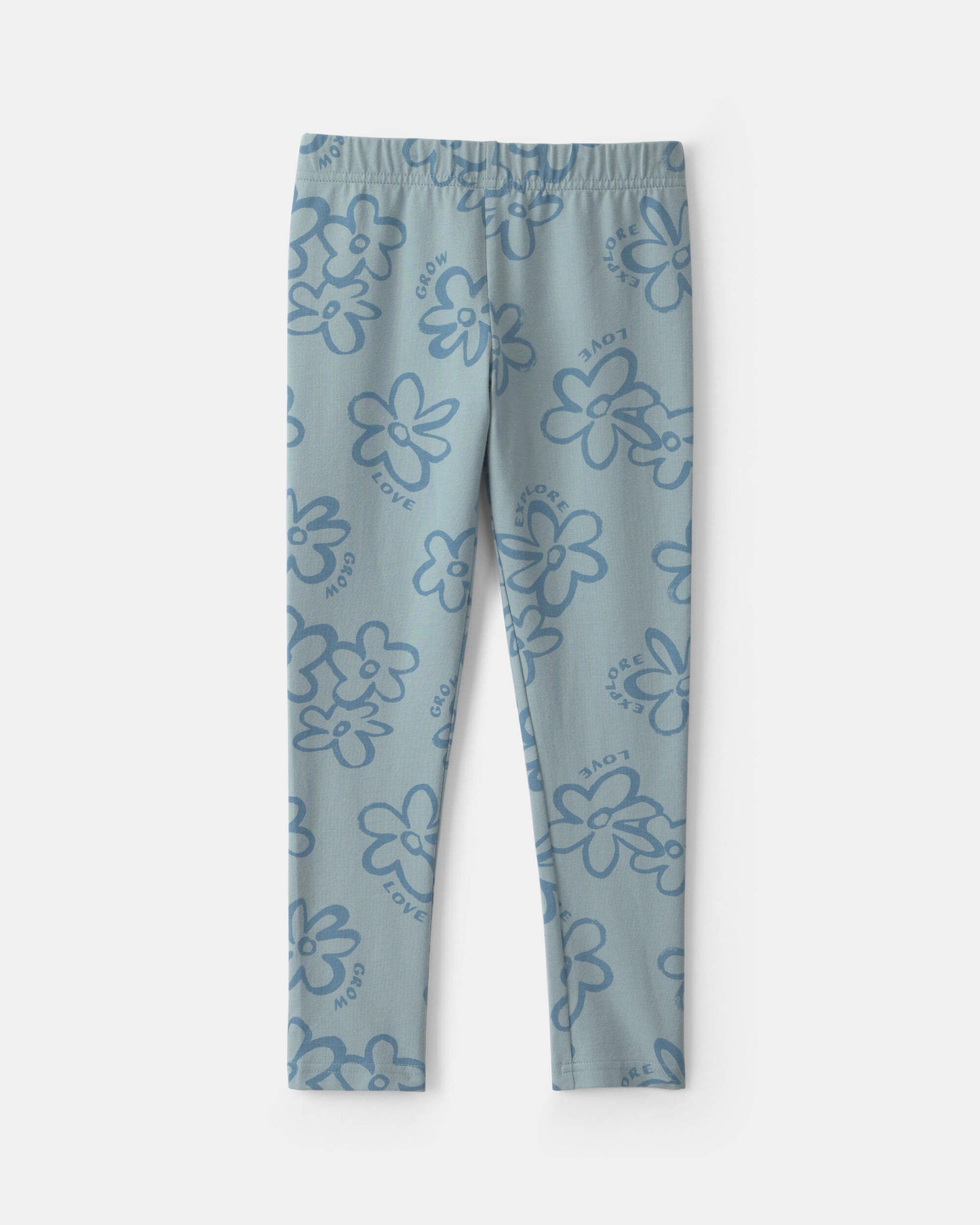 Kids Floral Pull-On Stretch Leggings - Blue