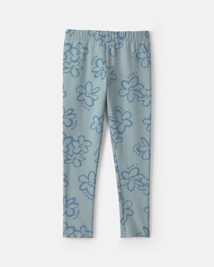 Kids Floral Pull-On Stretch Leggings - Blue