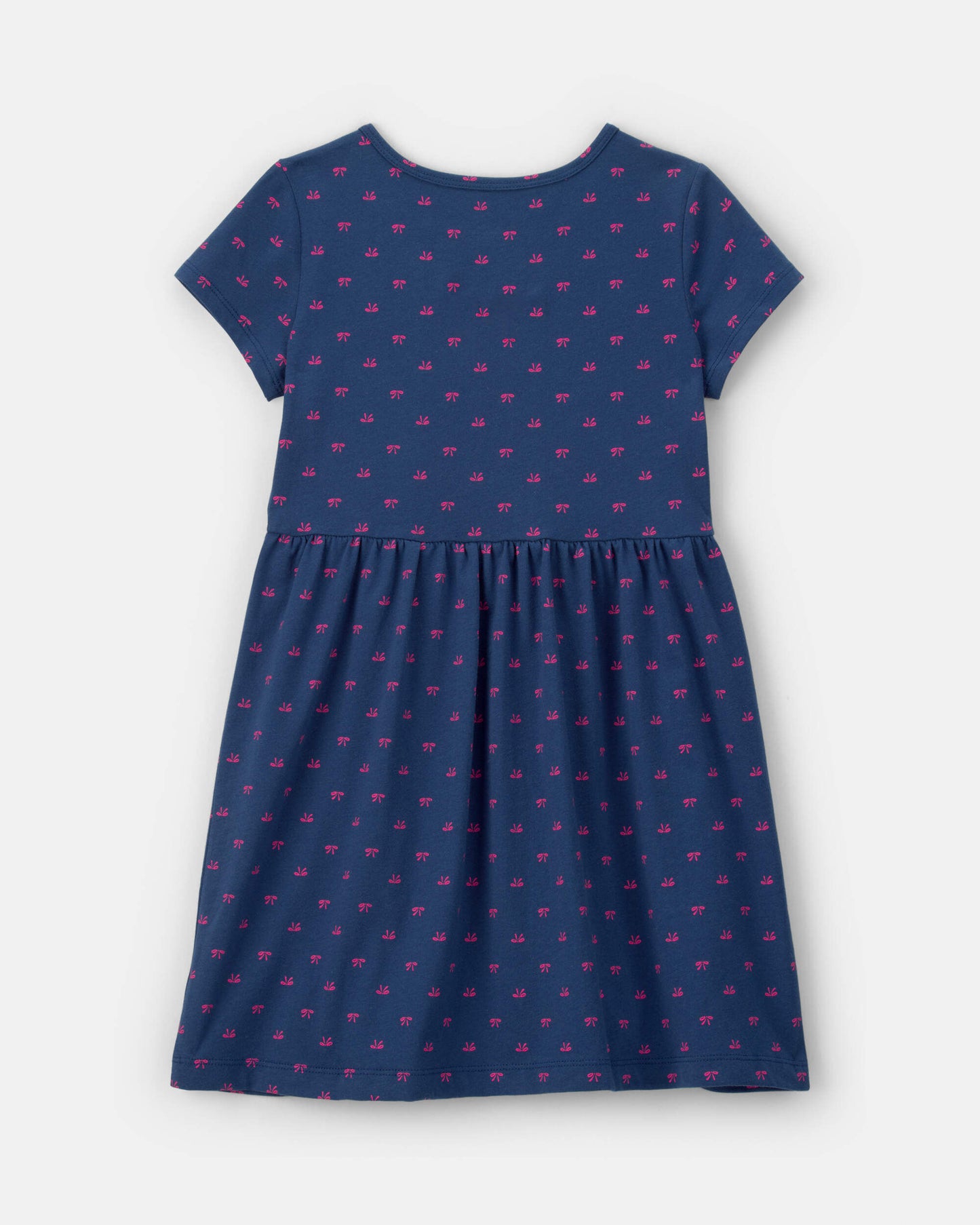 Girls Bow Short-Sleeve Dress - Navy Blue