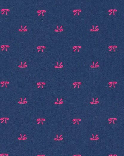 Girls Bow Short-Sleeve Dress - Navy Blue