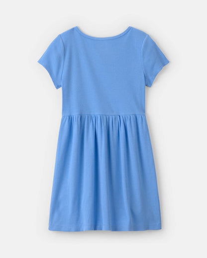 Girls Rib Short-Sleeve Dress - Blue
