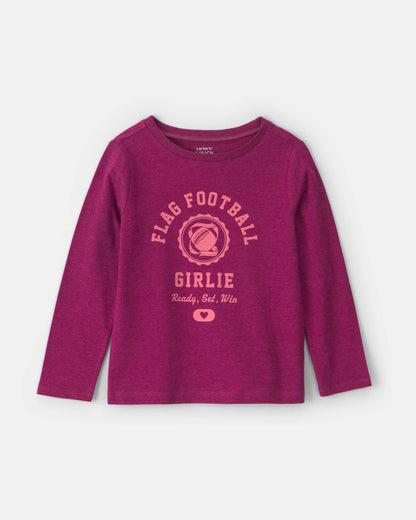 Girls 'Flag Football Girlie' Long-Sleeve Graphic Tee - Burgundy