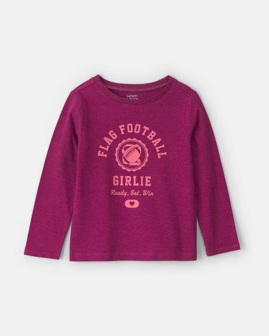 Girls 'Flag Football Girlie' Long-Sleeve Graphic Tee - Burgundy