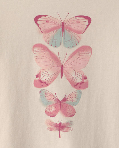 Girls Butterfly Long-Sleeve Graphic Tee - Cream