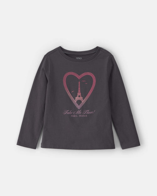 Girls Paris Heart Long-Sleeve Graphic Tee - Black