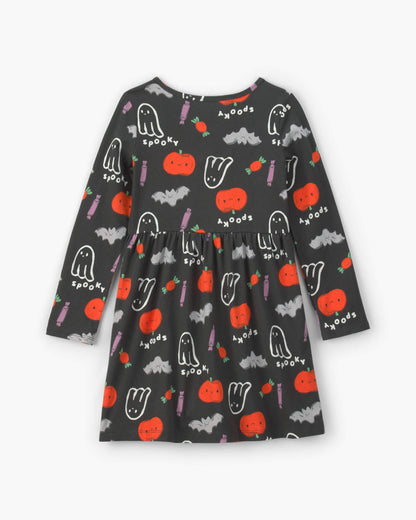 Girls Halloween Long-Sleeve Dress - Black/Orange