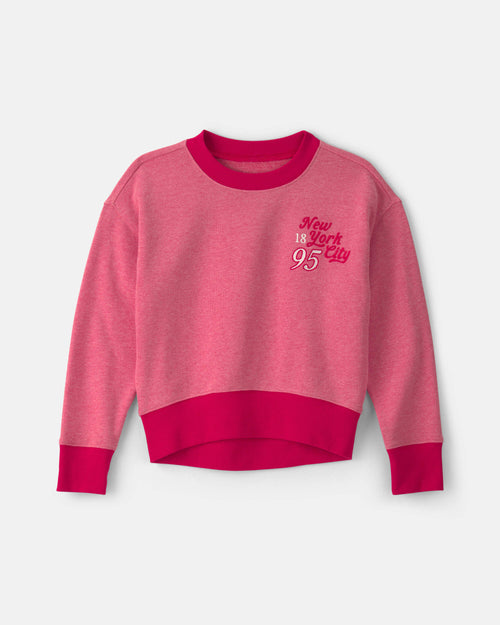 Girls 'New York City 95' French Terry Pullover Sweatshirt - Pink/Red