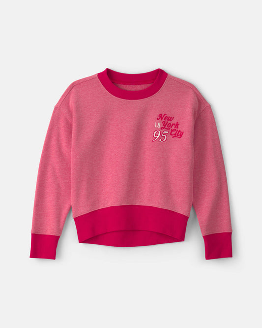 Girls 'New York City 95' French Terry Pullover Sweatshirt - Pink/Red