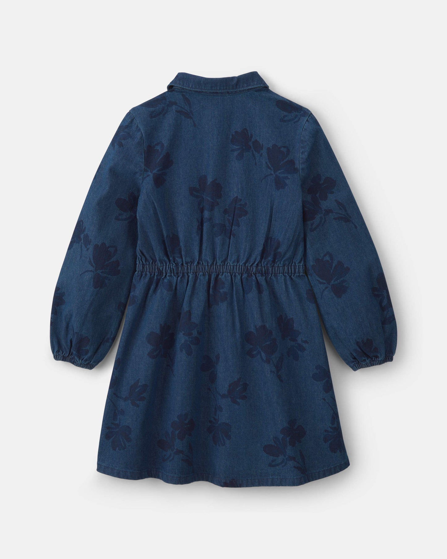 Girls Floral Denim Long-Sleeve Dress - Dark Wash