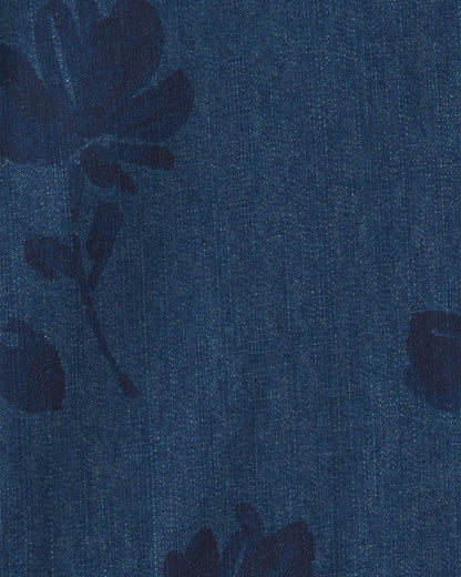 Girls Floral Denim Long-Sleeve Dress - Dark Wash