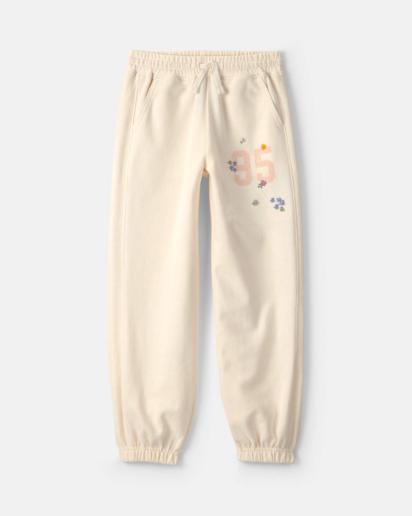 Kids '95' Floral French Terry Joggers - Cream