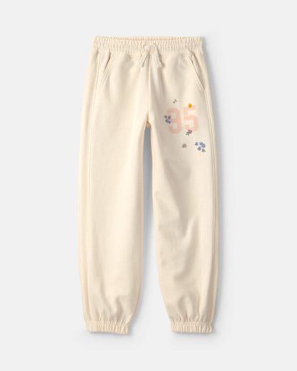 Kids '95' Floral French Terry Joggers - Cream