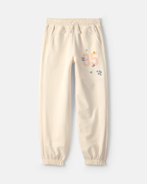 Kids '95' Floral French Terry Joggers - Cream