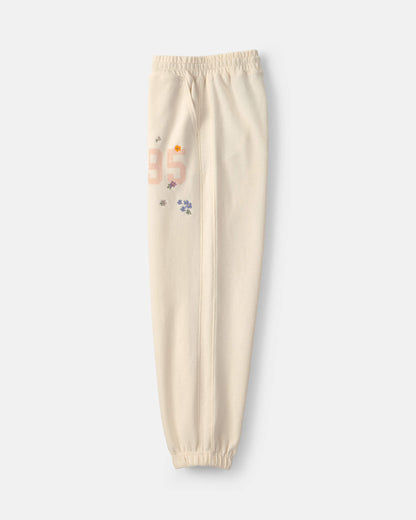 Kids '95' Floral French Terry Joggers - Cream
