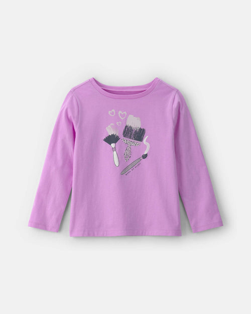 Girls 'Work of Heart' Paintbrush Long-Sleeve Graphic Tee - Purple