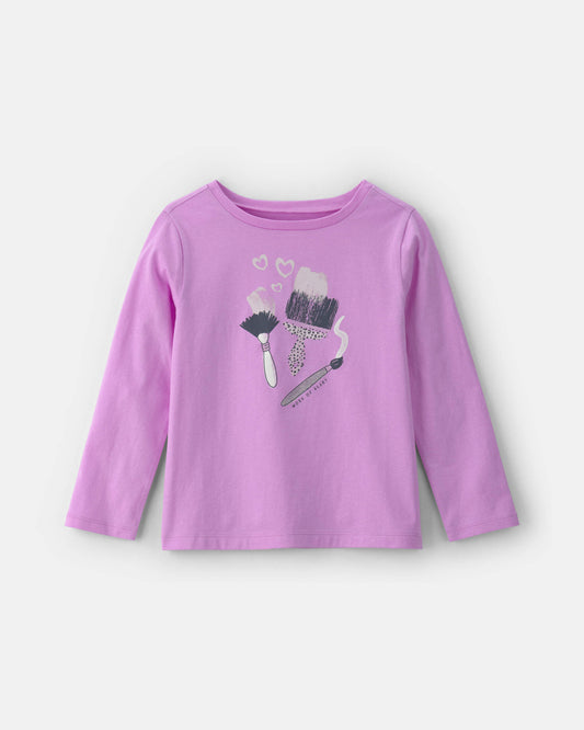 Girls 'Work of Heart' Paintbrush Long-Sleeve Graphic Tee - Purple