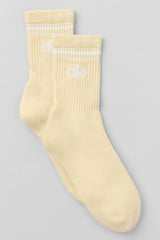 Unisex Half-Crew Throwback Sock - Candlelight Yellow/White