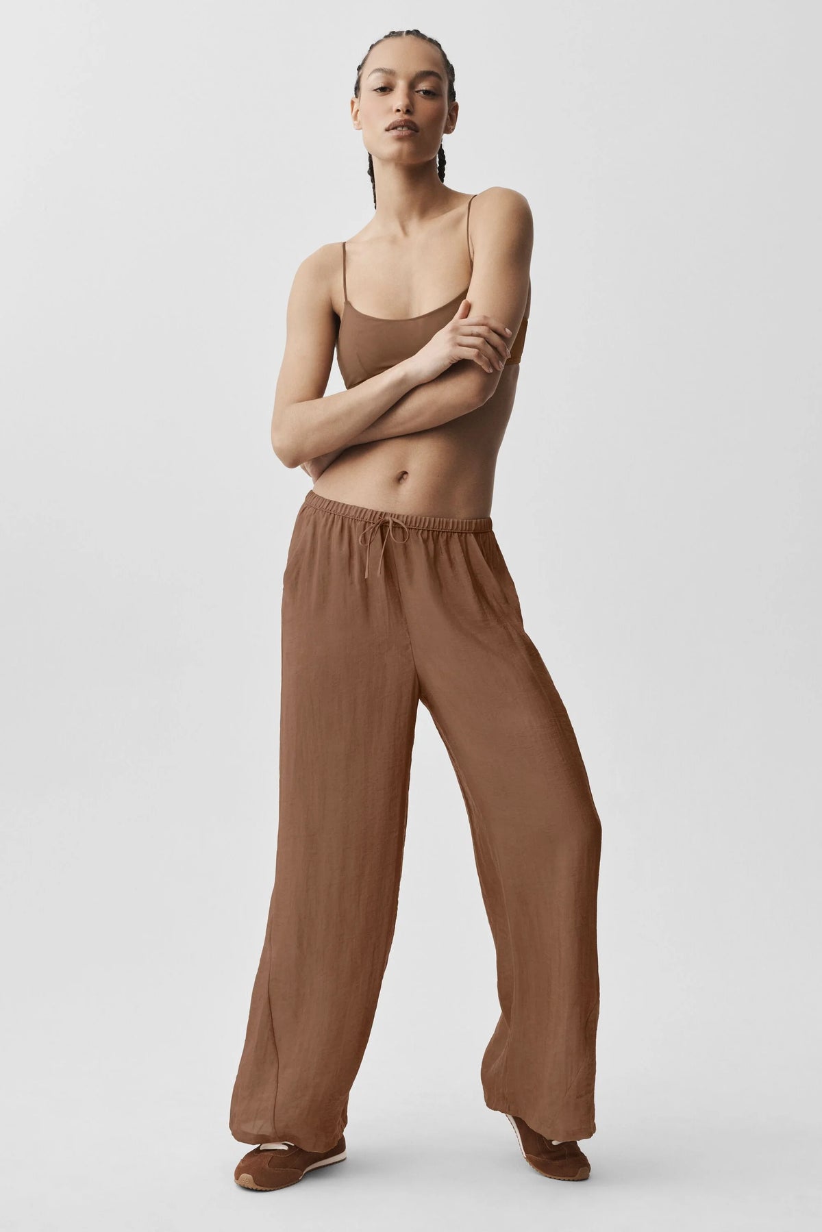 Semi-Sheer Golden Hour High-Waist Straight Leg Pant - Sun Kissed Brown