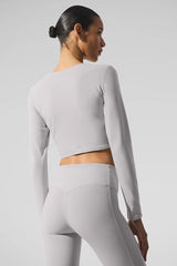 Washed Alosoft Crop Finesse Long Sleeve - Grey Sky Wash