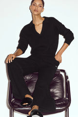 Cashmere High-Waist Northstar Straight Leg Pant - Black