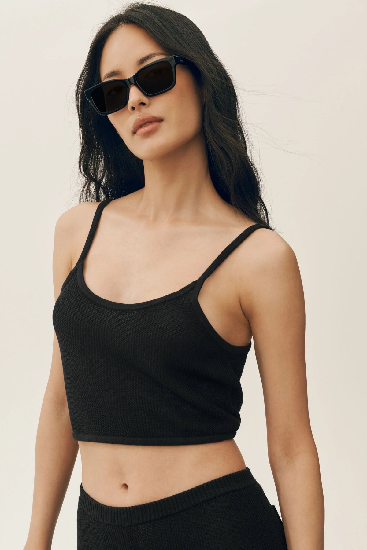 Silk Cashmere Cropped Heat Wave Tank - Black