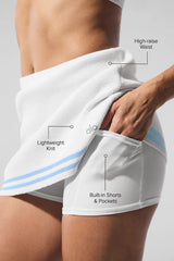 Tennis Club Sweater Knit Skirt - White/Seashell Blue