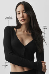 Ribbed Cropped Whisper Cardigan - Black