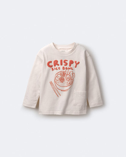 Toddler 'Crispy Rice Bowl' Long-Sleeve Relaxed Graphic Tee - Cream