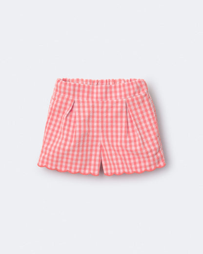 Toddler Girl Gingham Scalloped Shorts - Orange