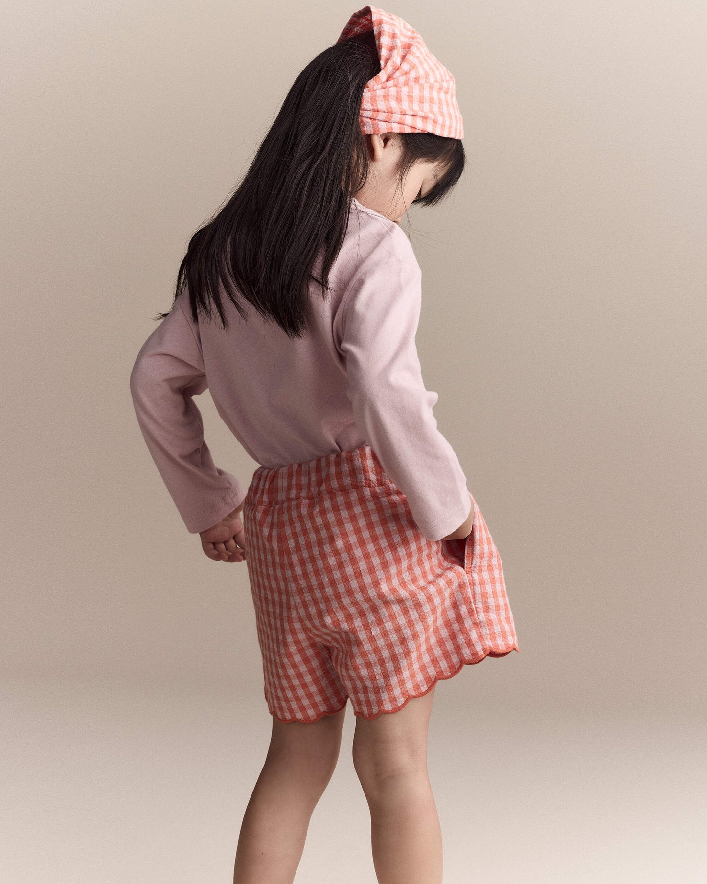 Toddler Girl Gingham Scalloped Shorts - Orange