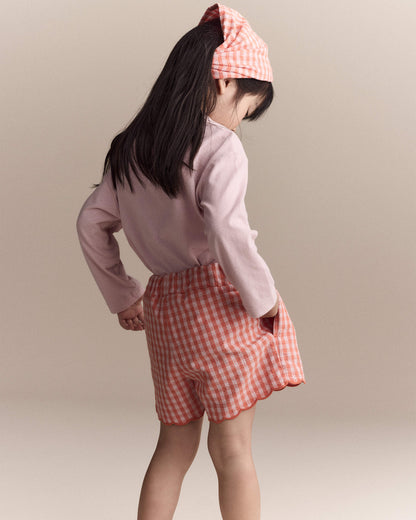 Toddler Girl Gingham Scalloped Shorts - Orange