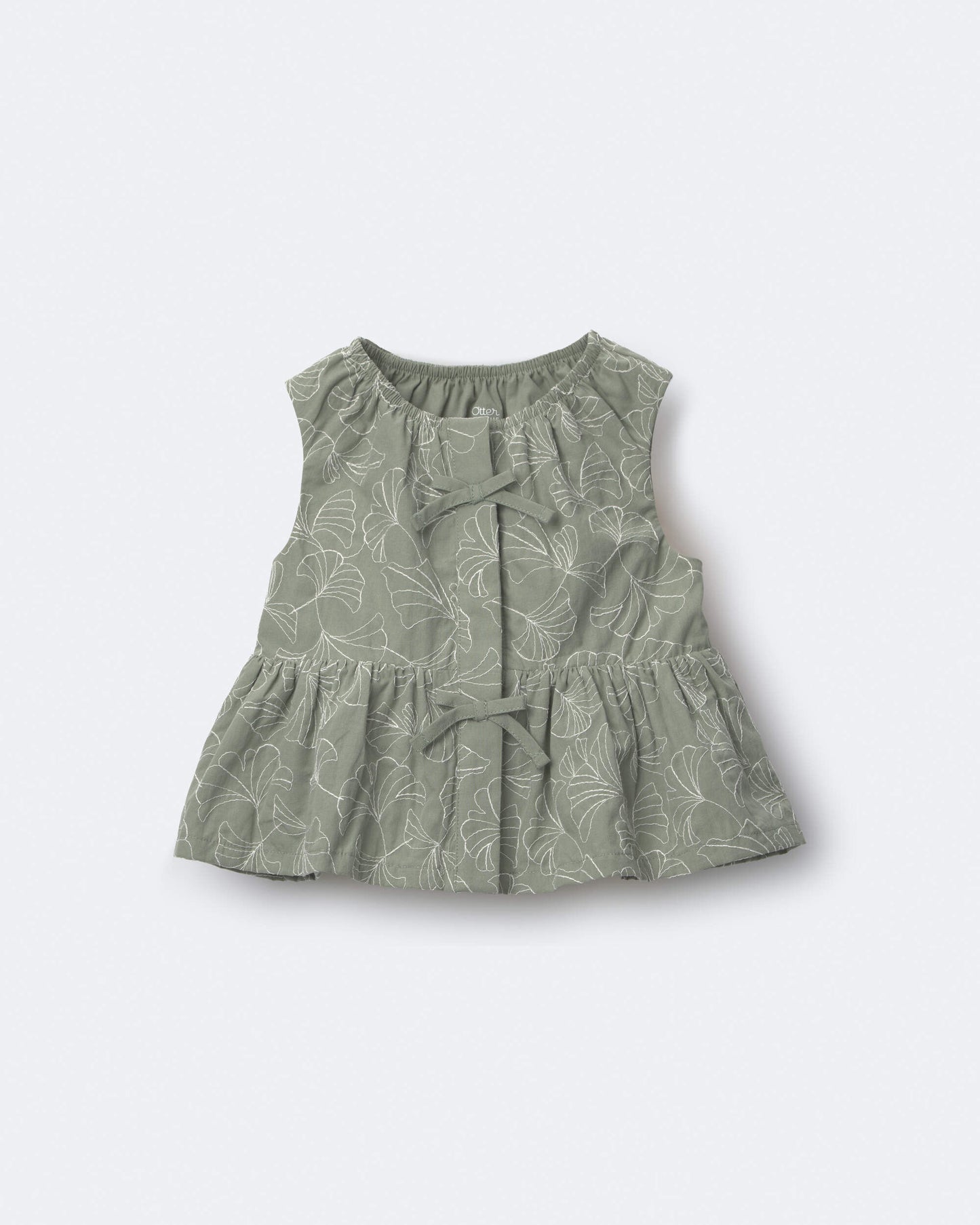 Toddler Girl Embroidered Peplum Top in Floral Print - Green
