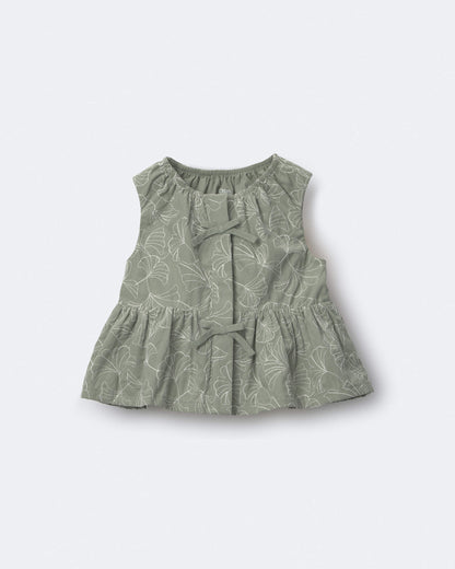 Toddler Girl Embroidered Peplum Top in Floral Print - Green