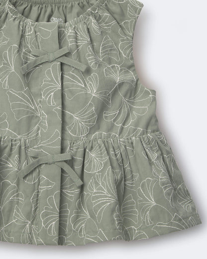 Toddler Girl Embroidered Peplum Top in Floral Print - Green