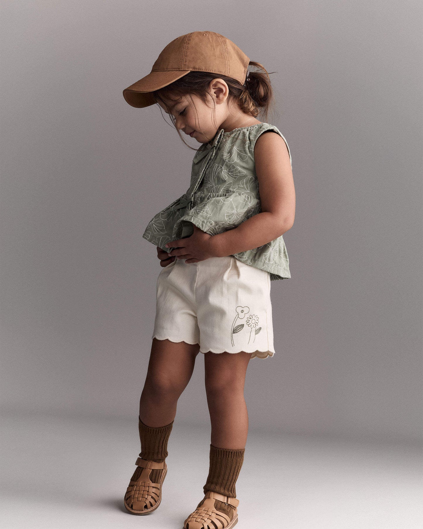 Toddler Girl Embroidered Peplum Top in Floral Print - Green