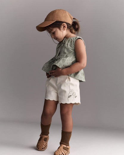 Toddler Girl Embroidered Peplum Top in Floral Print - Green