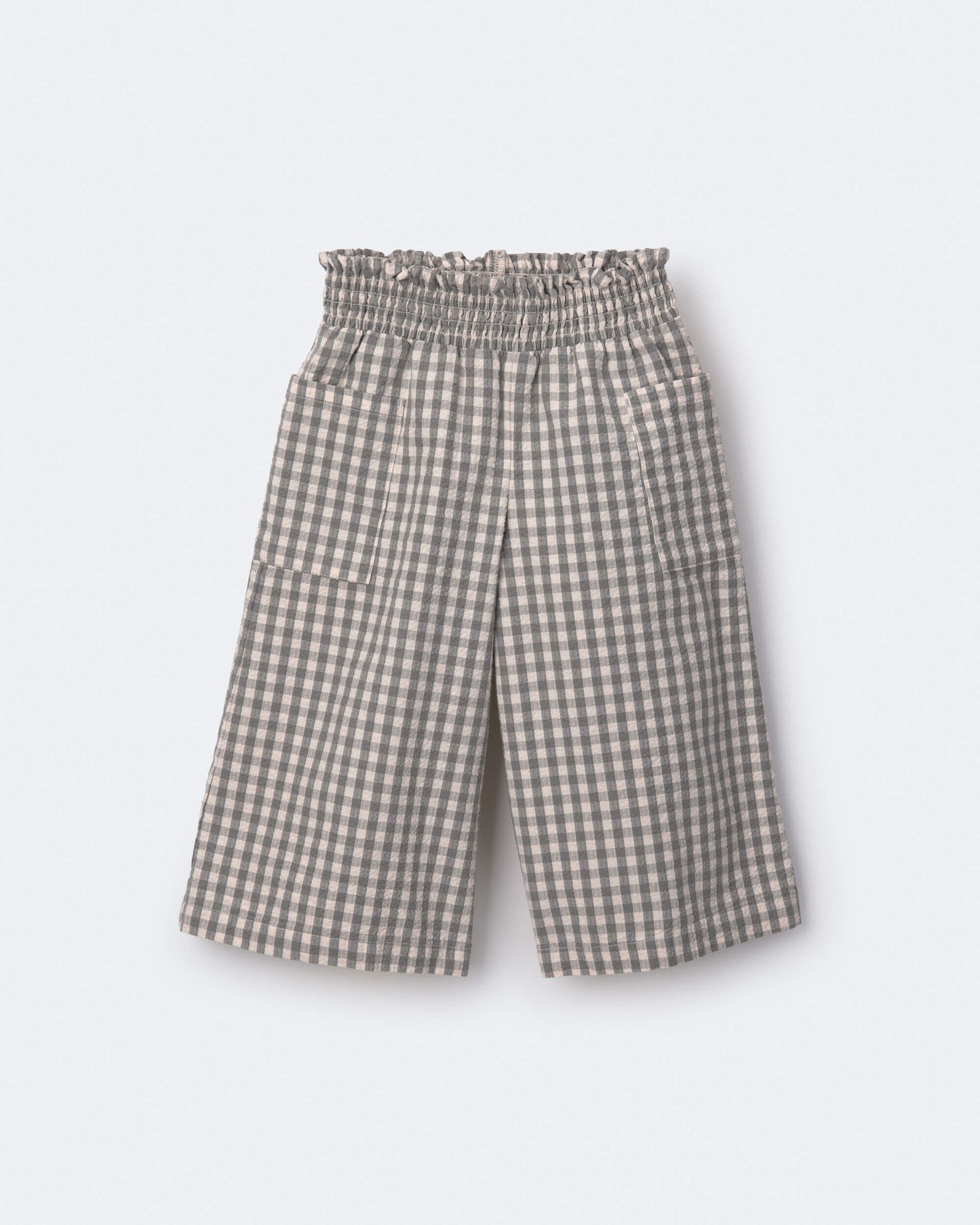 Toddler Girl Gingham Smocked Wide Leg Pant - Cream/Grey