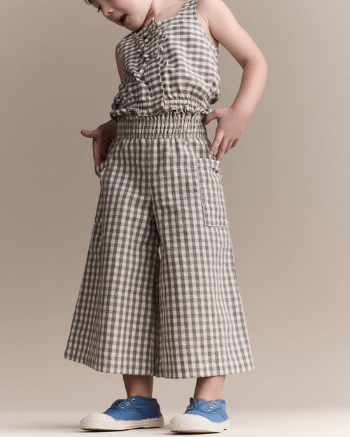 Toddler Girl Gingham Smocked Wide Leg Pant - Cream/Grey