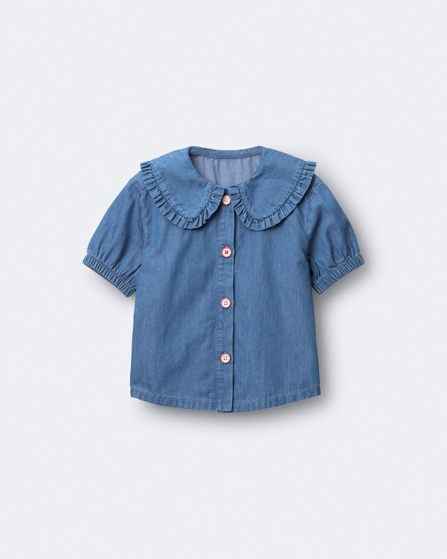 Toddler Girl Peter Pan Collar Top in Chambray