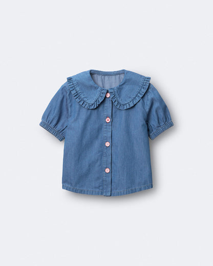Toddler Girl Peter Pan Collar Top in Chambray