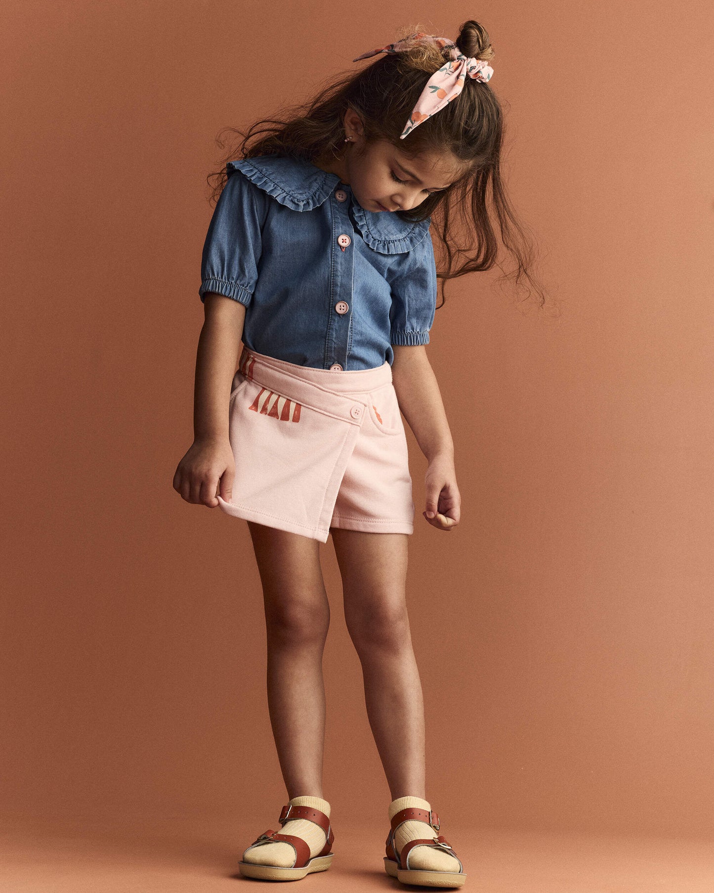 Toddler Girl Peter Pan Collar Top in Chambray