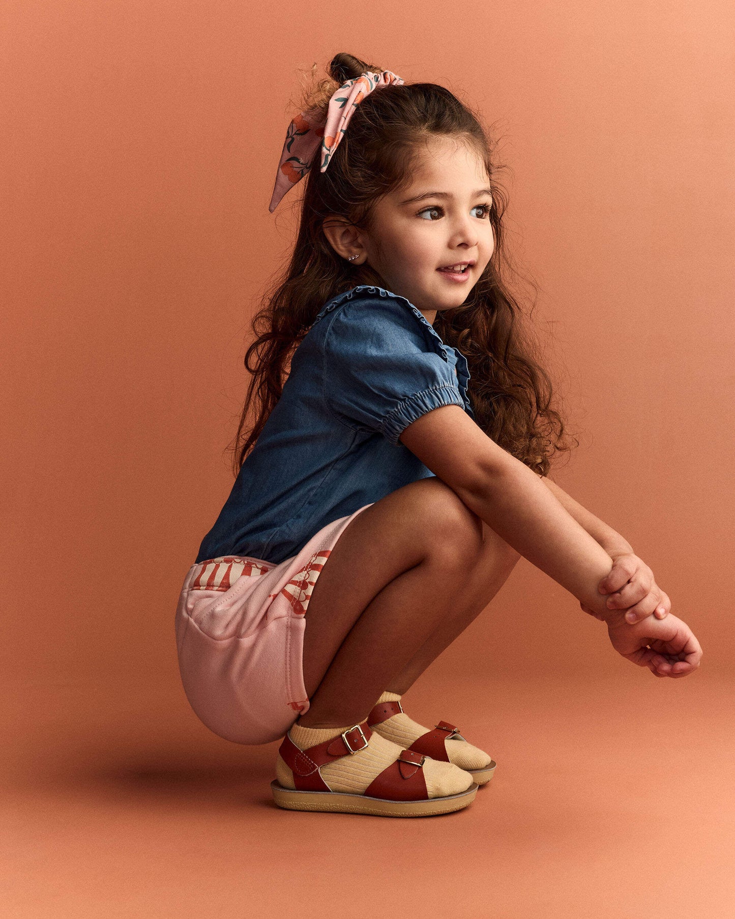 Toddler Girl Peter Pan Collar Top in Chambray
