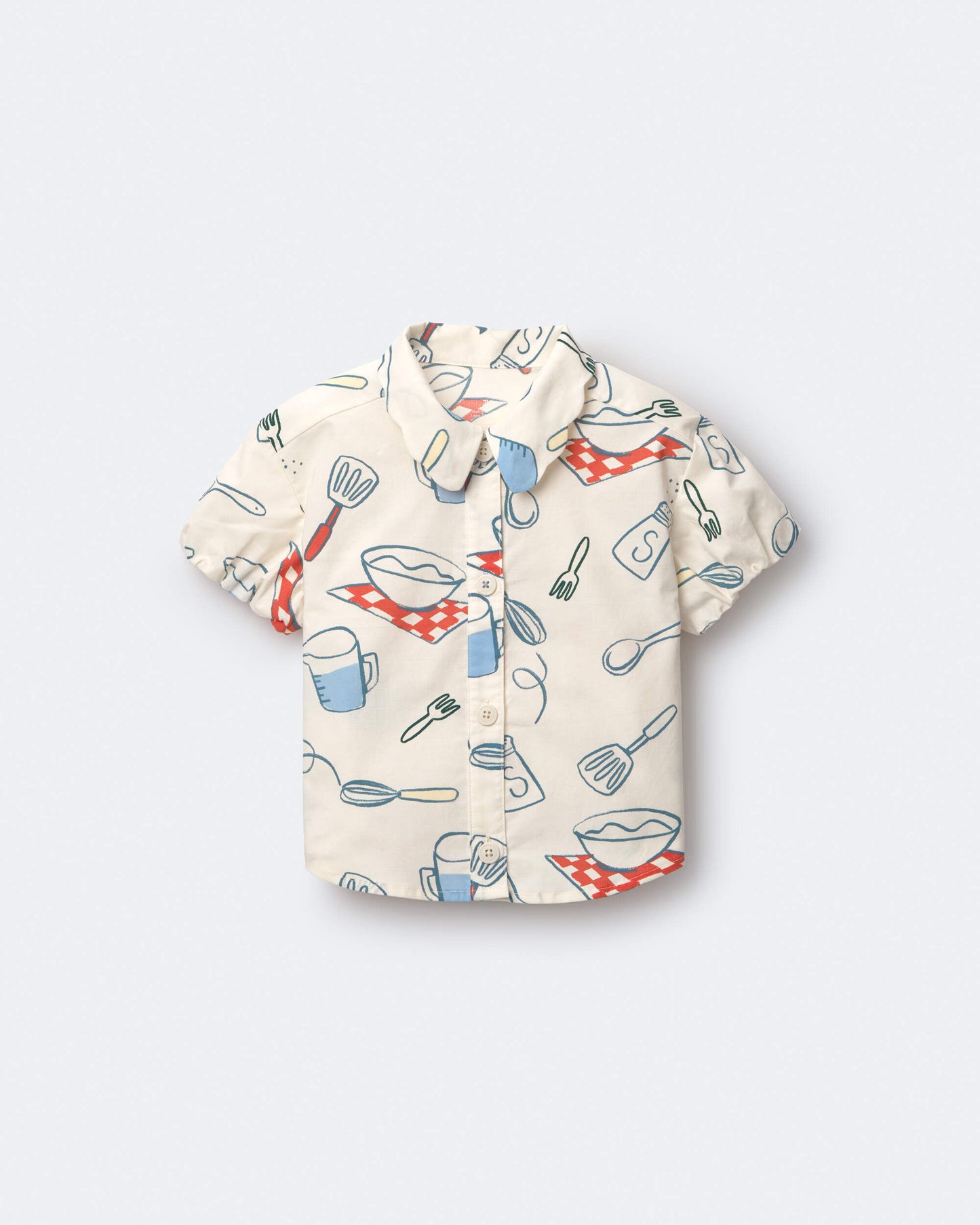 Toddler Girl Scalloped Collar Top in Baking Print - Cream