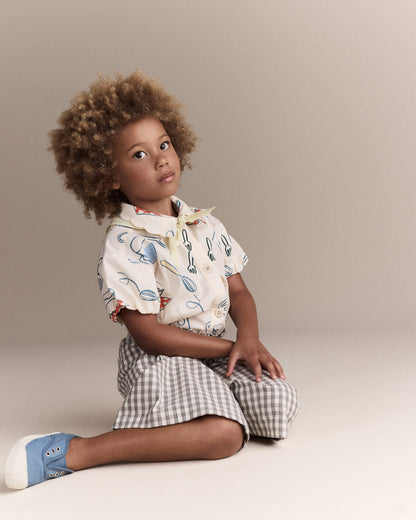 Toddler Girl Scalloped Collar Top in Baking Print - Cream