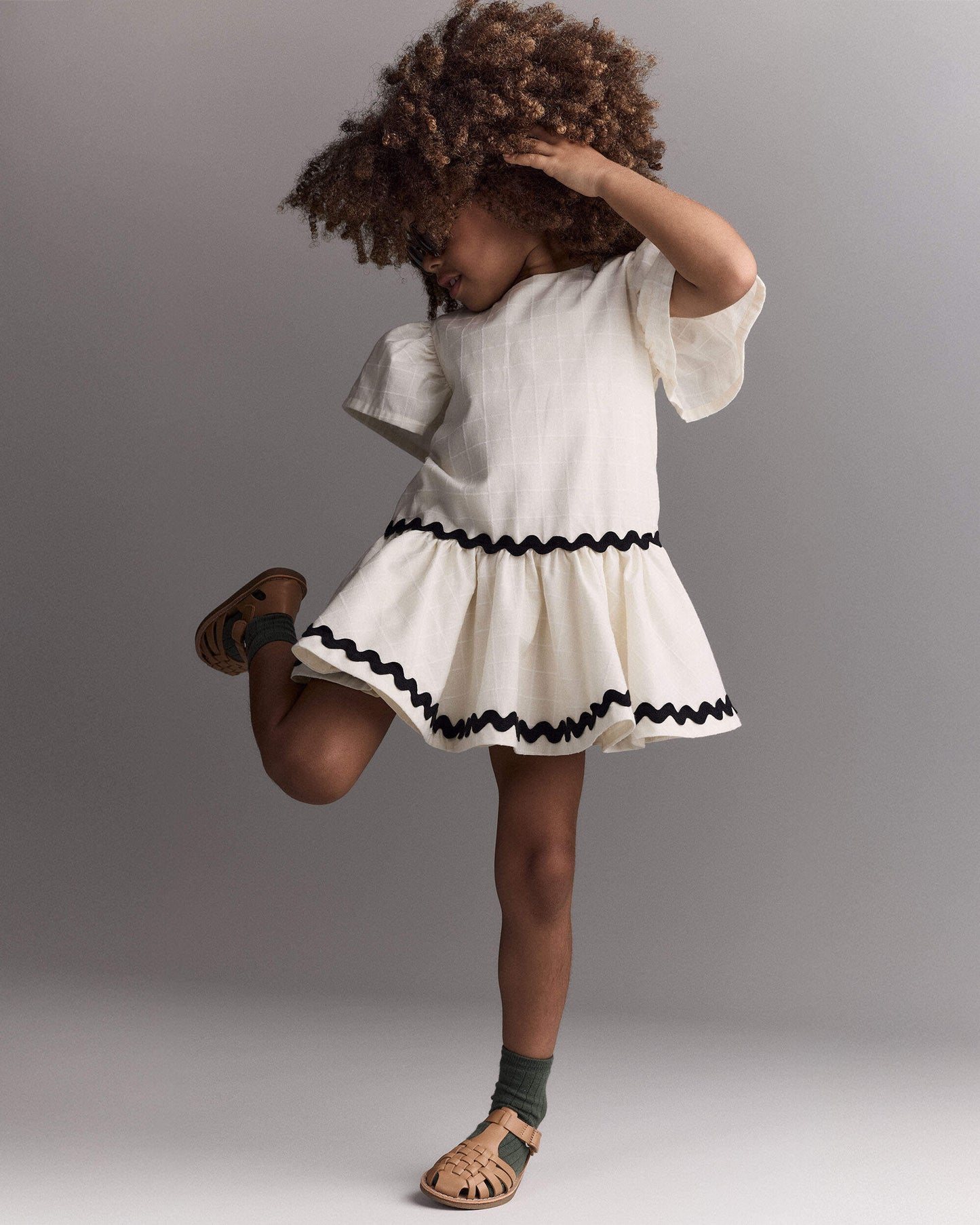 Toddler Girl Ric-Rac Short-Sleeve Dropwaist Dress - Cream