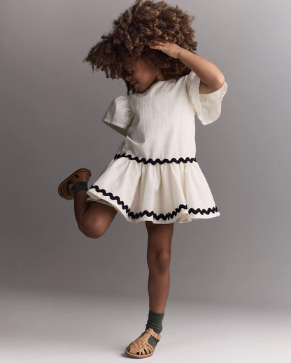 Toddler Girl Ric-Rac Short-Sleeve Dropwaist Dress - Cream